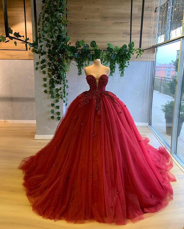 dark red quinceanera dresses